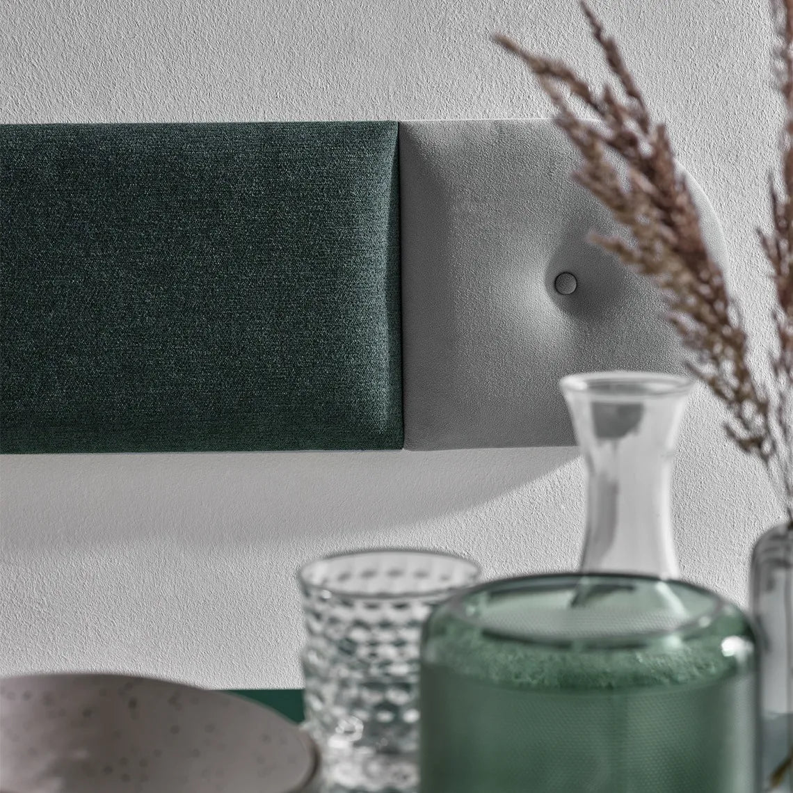 Padded Wall Panels Set 4 Green mounted on white wall Decormania UK